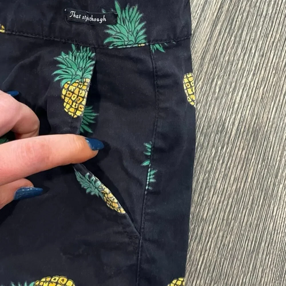 Cactus Man Ricky Singh Mens Chino Shorts Mid Rise Pineapple Print Black Size 29